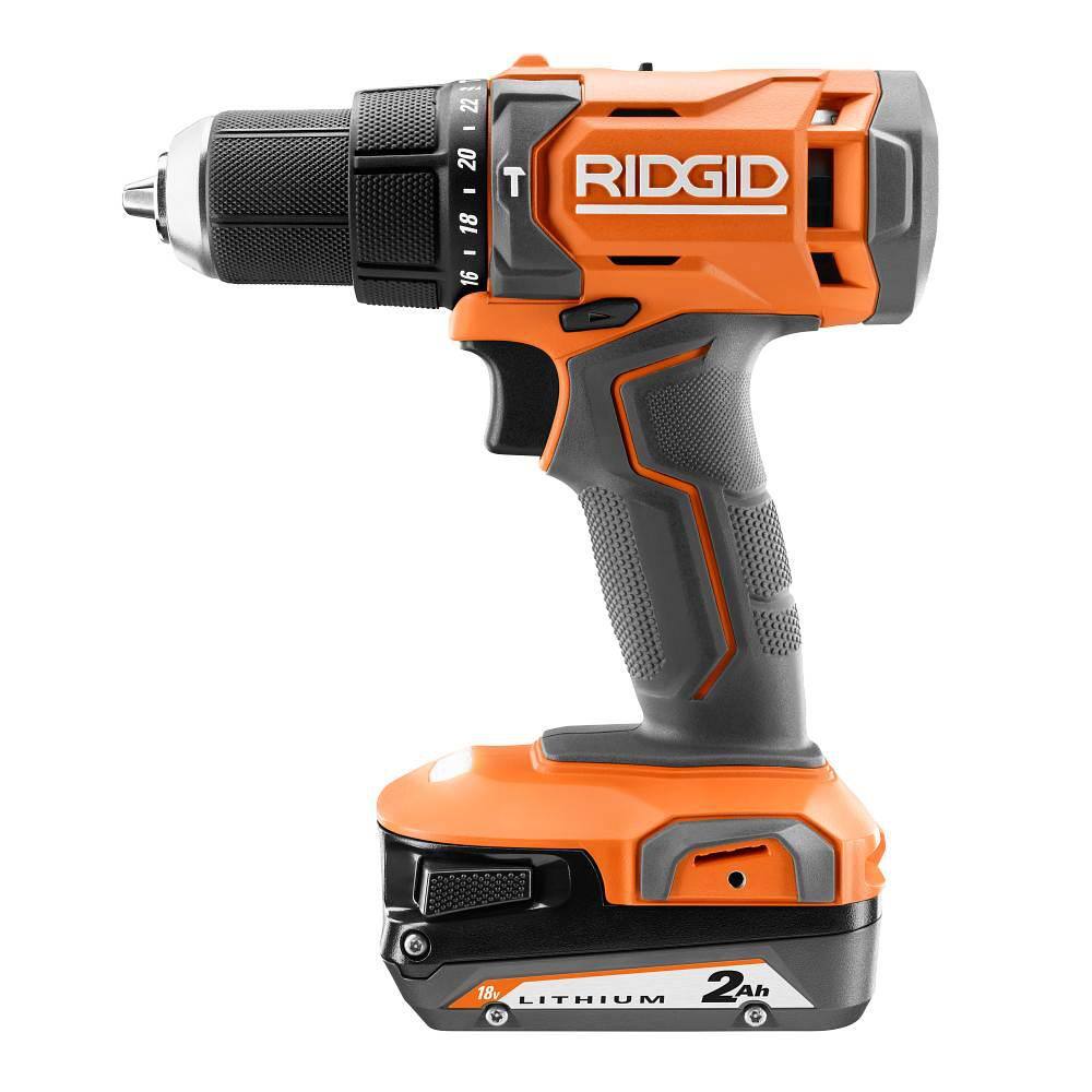 RIDGID 18V Cordless 12 in. Hammer Drill Kit with 2.0 Ah Battery Charger and Bag R860012KN