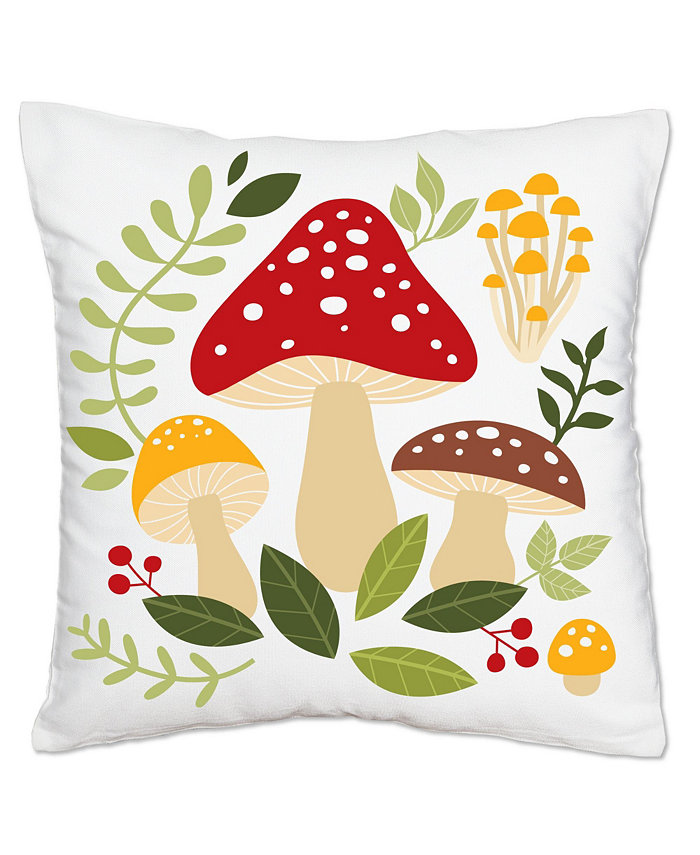 Big Dot of Happiness Wild Mushrooms Decor and Party Home Decorative Canvas Throw Pillow Cover 16 x 16