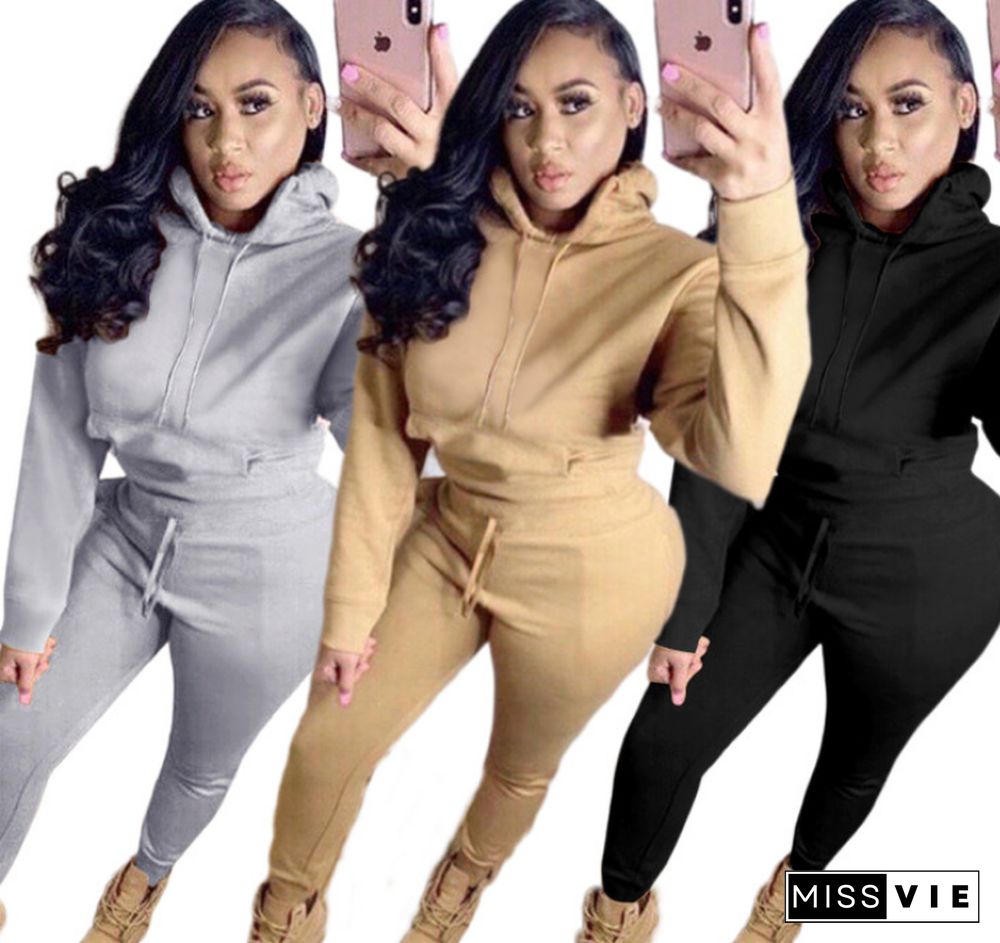 Hot Style Solid Color Hoodie Sweatpants Two-piece Set