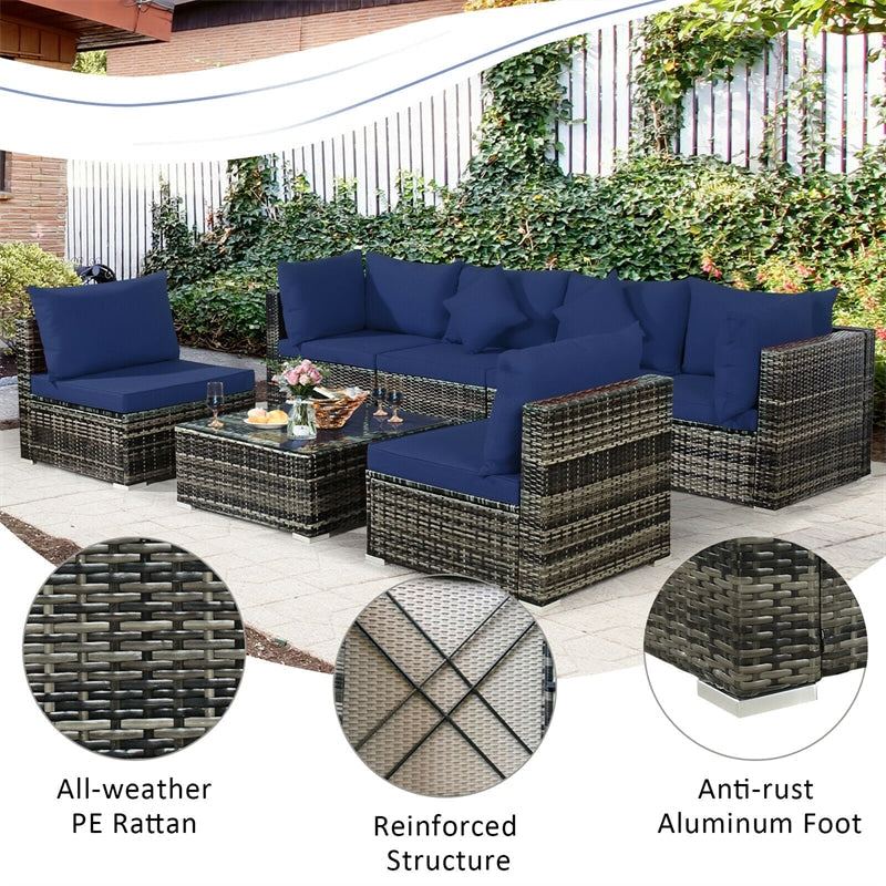 7 Pcs Rattan Patio Sectional Couch Set Outdoor Wicker Furniture Set with Cushions & Coffee Table