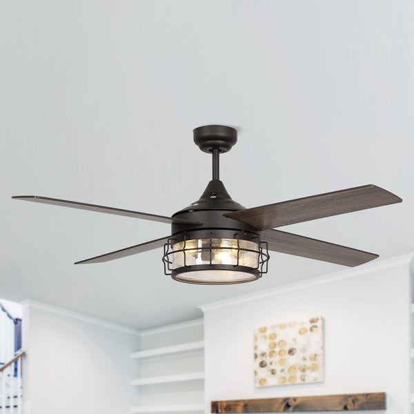 Farmhouse 4-Blade Oil Rubbed Bronze Glass Shade Ceiling Fan with Remote - 52-in W x 17.6-in H Shopping - The Best Deals on Ceiling Fans | 37240639