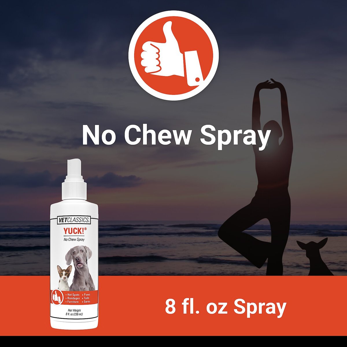 VetClassics YUCK! No Chew Dog and Cat Spray， 8-oz bottle