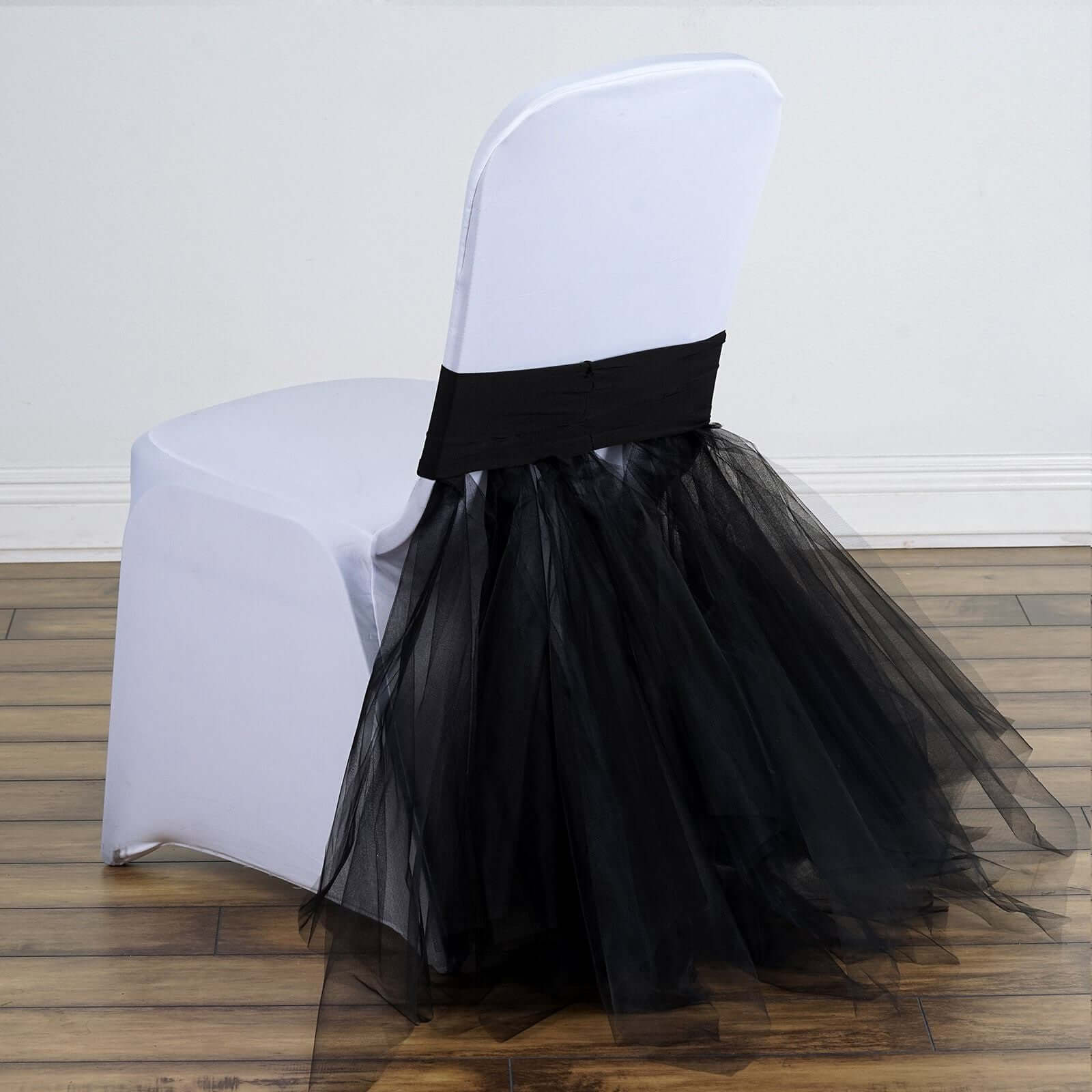 Black Spandex Chair Tutu Cover Skirt, Wedding Event Chair Decor