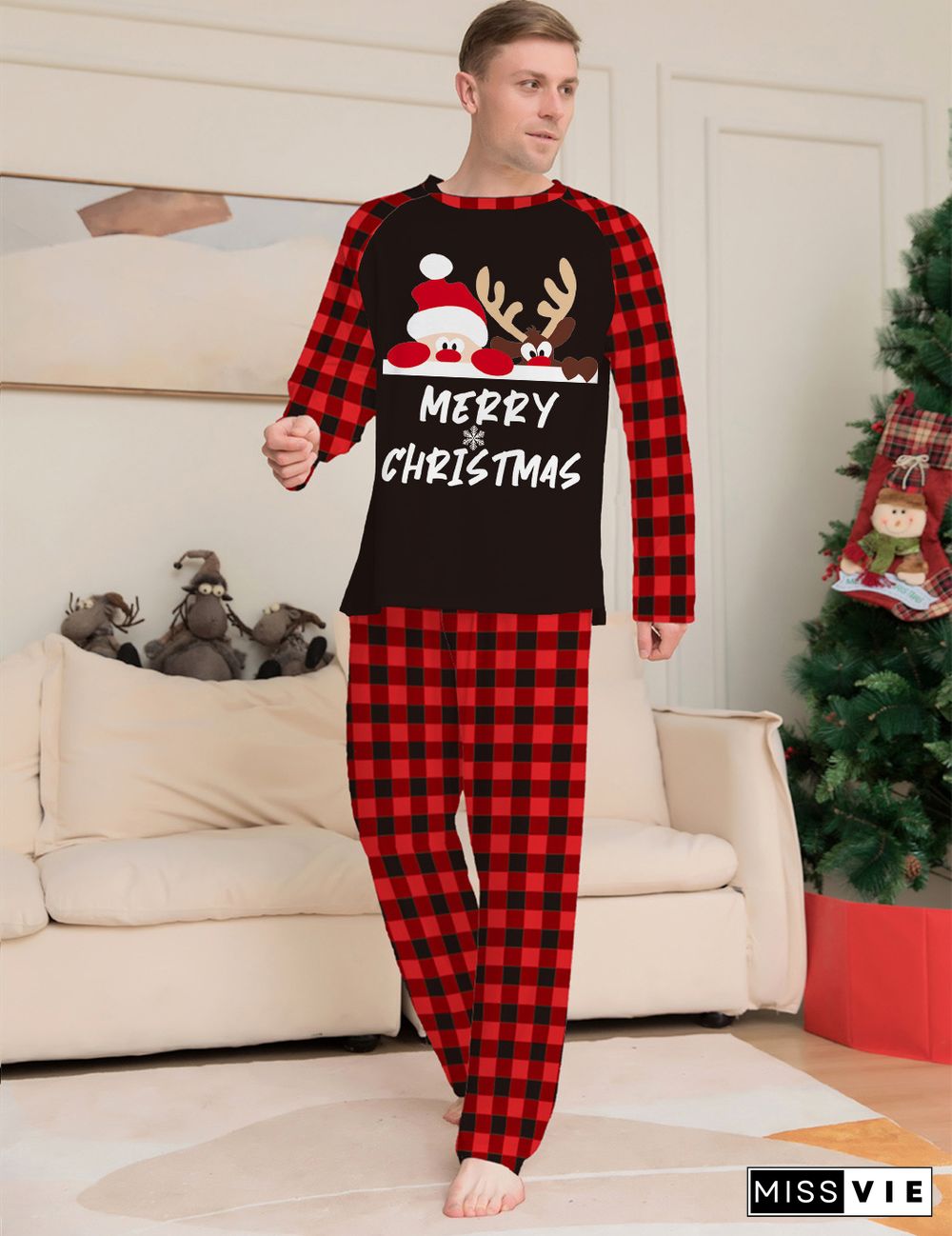 Family Christmas Pjs Elk Deer Parent-child Clothing Sets