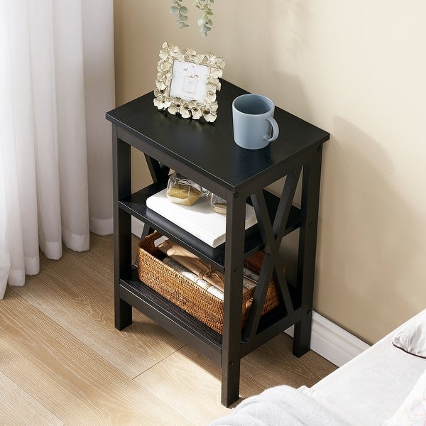 Modern End Table with 3-Tier Open Storage Shelves