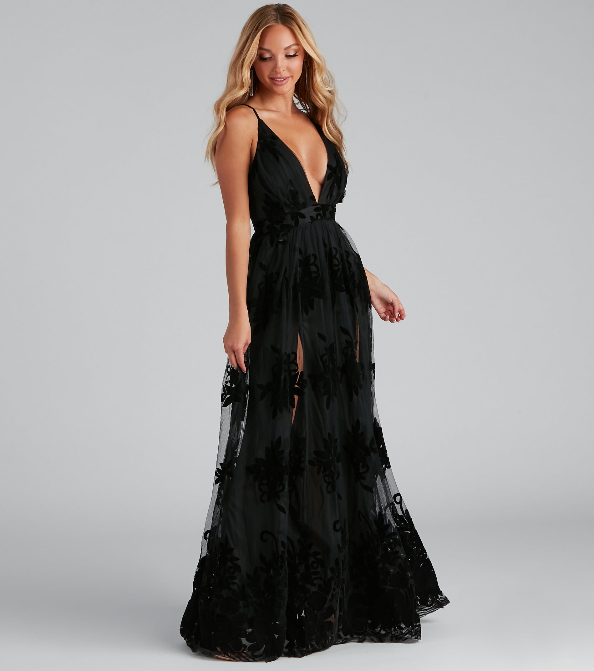 Morgan Formal Flocked Velvet Dress