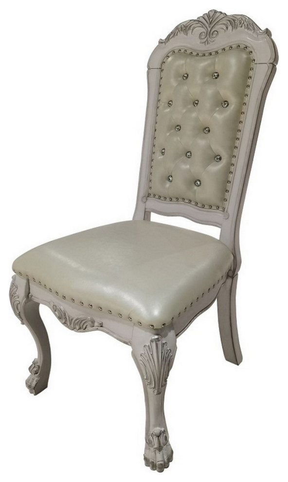 Aurora 23 Inch Classic Dining Chair Set Of 2 Faux Leather Bone White   Victorian   Dining Chairs   by Dot  ampBo  Houzz