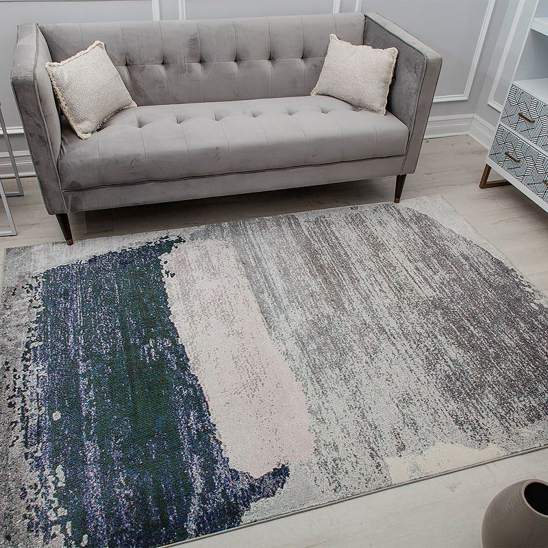 CosmoLiving Rugs America Malina Abstract Contemporary Silver Satin Area Rug