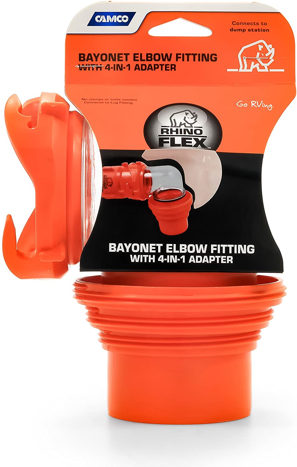 Camco RhinoFlex RV Bayonet Elbow Fitting with 4-in-1 Adapter (39736)