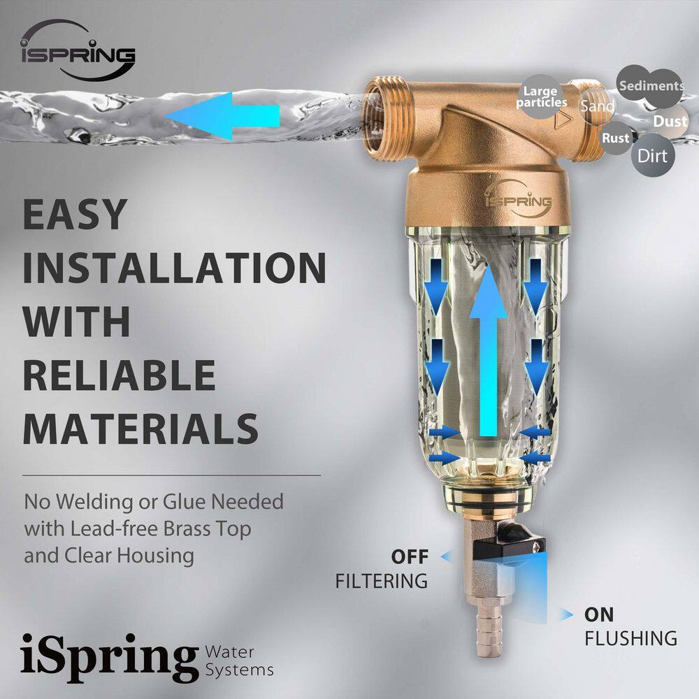 ISPRING Reusable Spin Down Sediment Water Filter with Siliphos 50 Micron 20 GPM 1 in. MNPT + 34 in. FNPT WSP-50SL