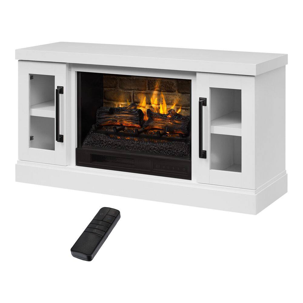 StyleWell Spruce Hallow 48 in. Freestanding Electric Fireplace TV Stand in White HDFP48-55AE