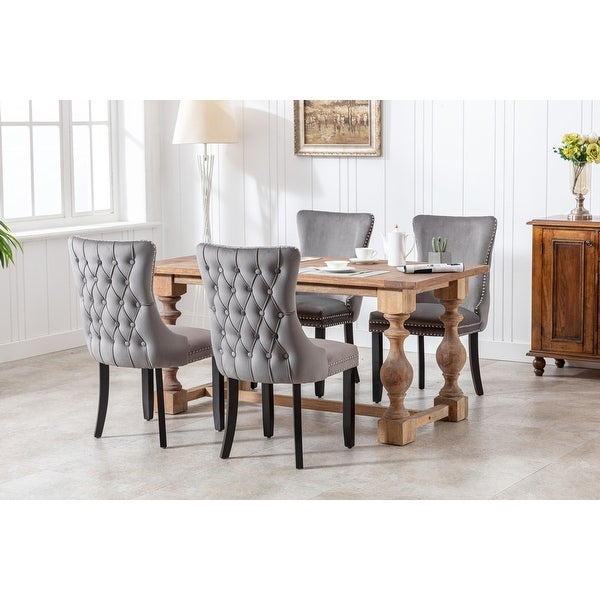 Wing-Back Velvet Dining Chair with Solid Wood Legs， Set of 2