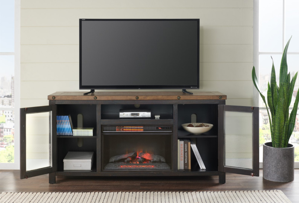 Bolton 65 inch TV Stand with Fire Insert  Black Stain and Natural   Transitional   Entertainment Centers And Tv Stands   by Martin Svensson Home  Houzz