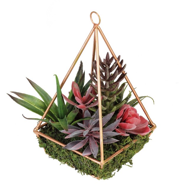 Succulent Artificial Arrangement In Copper Wire Terrarium - Green/brown