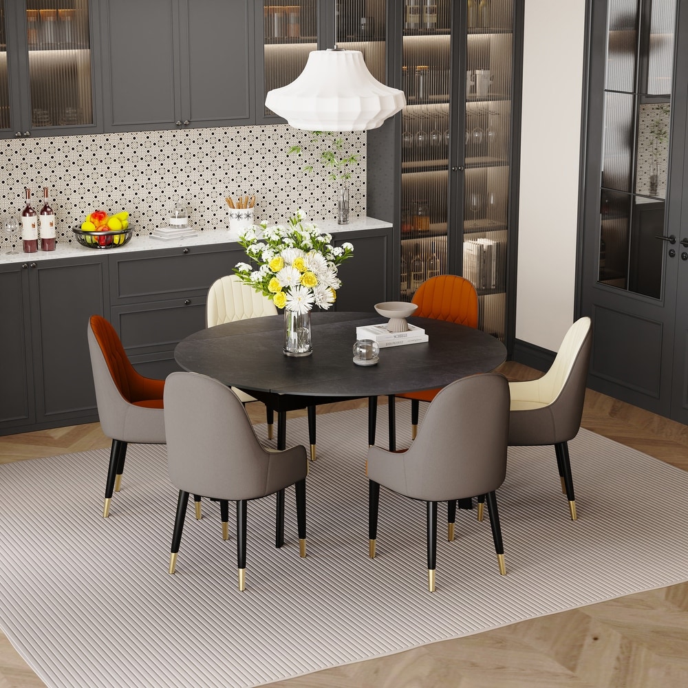 52 Inches Round Slate Extendable Dining Table