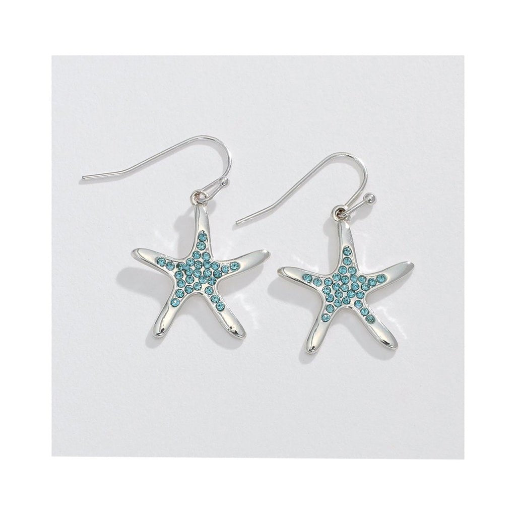 Periwinkle by Barlow  Silver Starfish with Aqua Crystals   - Earrings