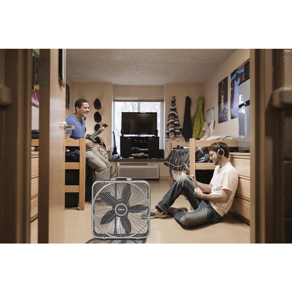 Lasko 20 in. 3 Speeds Box Fan in Gray with Weather-Shield Design for Window Use Energy Efficent Carry Handle Steel Body B20540