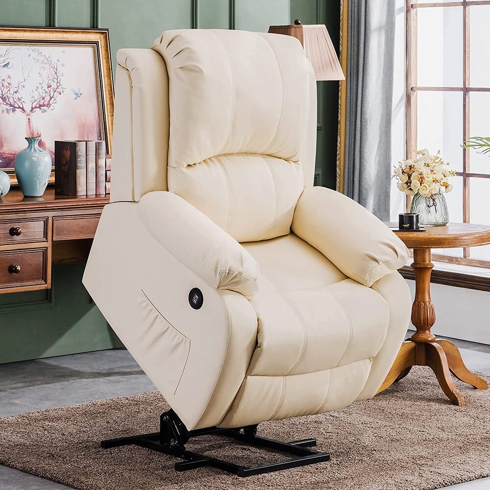 MCombo Small Sized Power Lift Recliner Chair with Massage and Heat  USB Ports  Faux Leather 7409