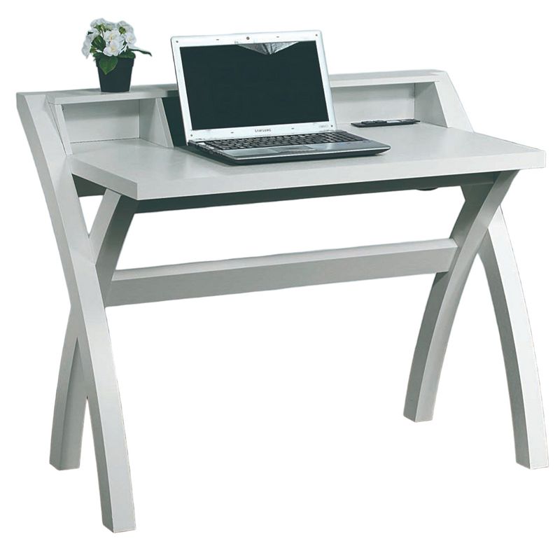 FC Design White Home Office Computer Desk with 3 Top Open Shelves and USB Port W/Outlet