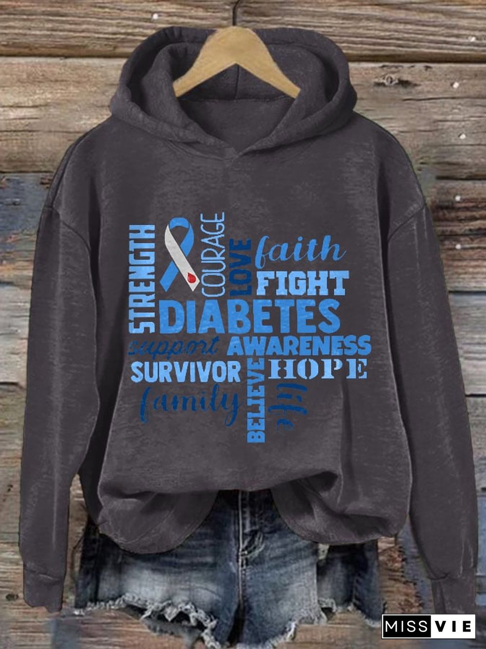 Women's Casual Diabetes Awareness Print Long Sleeve Sweatshirt