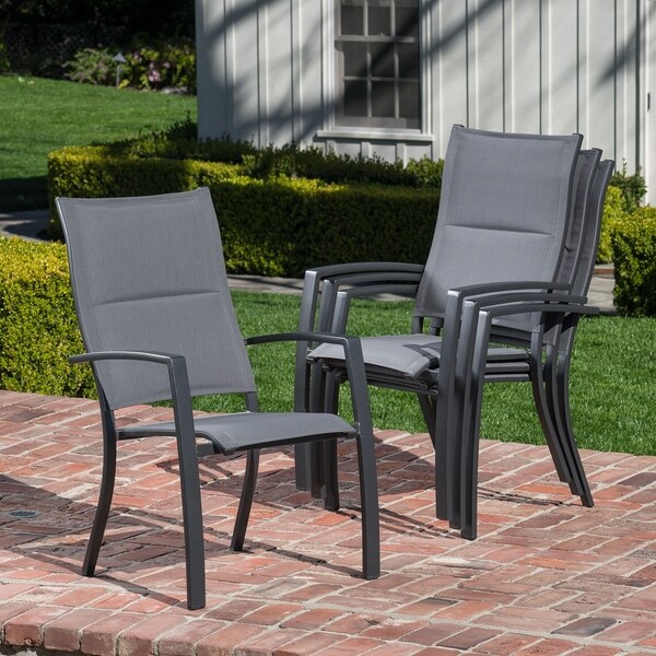 Hanover Naples 9Piece Outdoor Dining Set with 8 Padded Sling Chairs in Gray and a 40