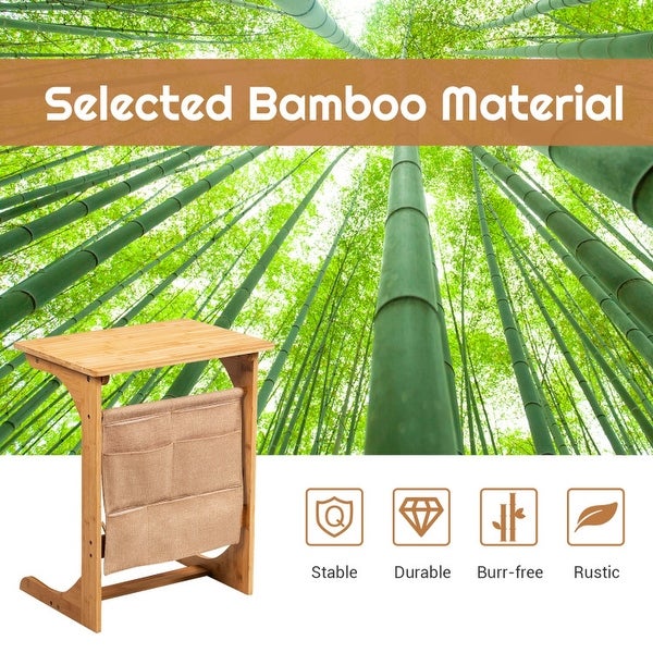 Bamboo Sofa Table End Table Bedside Table with Storage Bag - 19.5