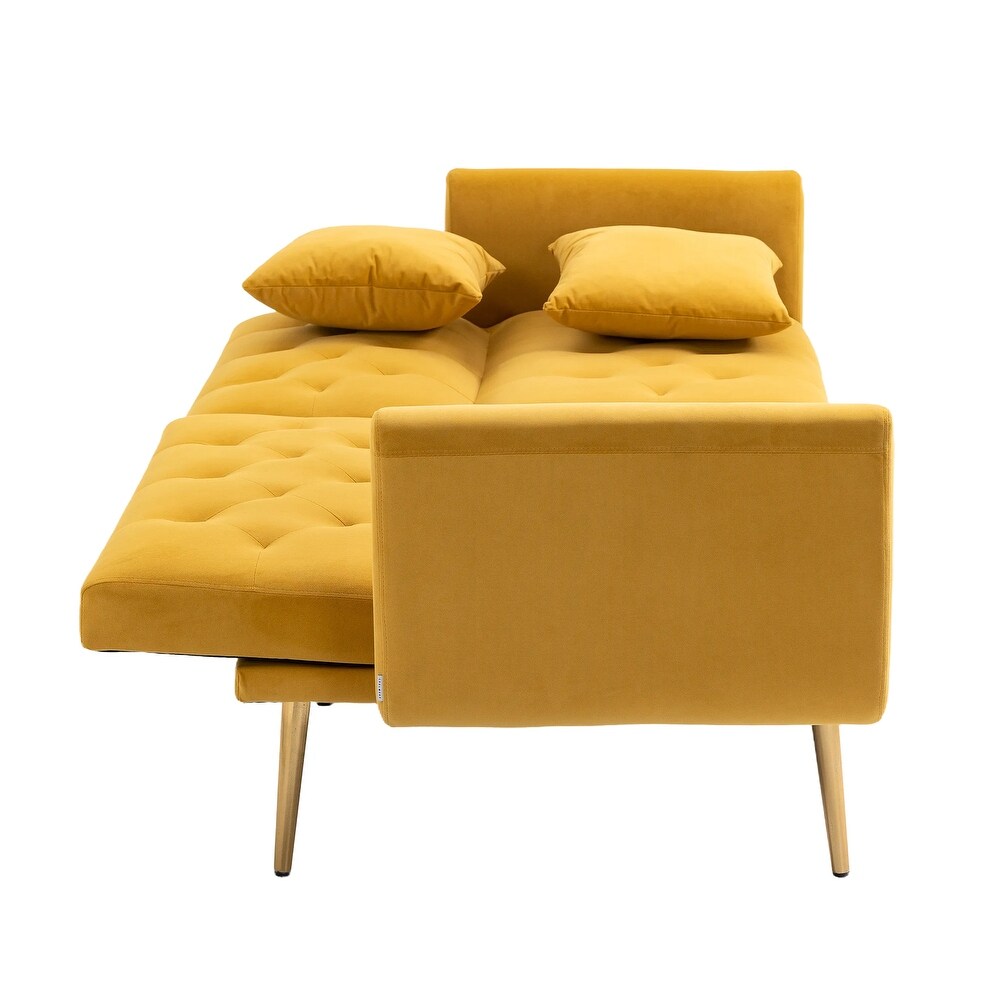 2 in 1 Folding Loveseat Sleeper Mustard Velvet Recliner Sofa Bed