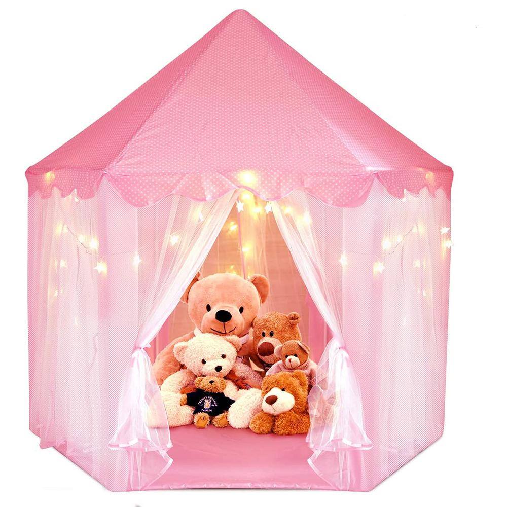 Watnature Kids Play Tent with LED Lights Princess Castle Tent Hexagon Large Playhouse Toys for Children Indoor Outdoor Games Warmtent