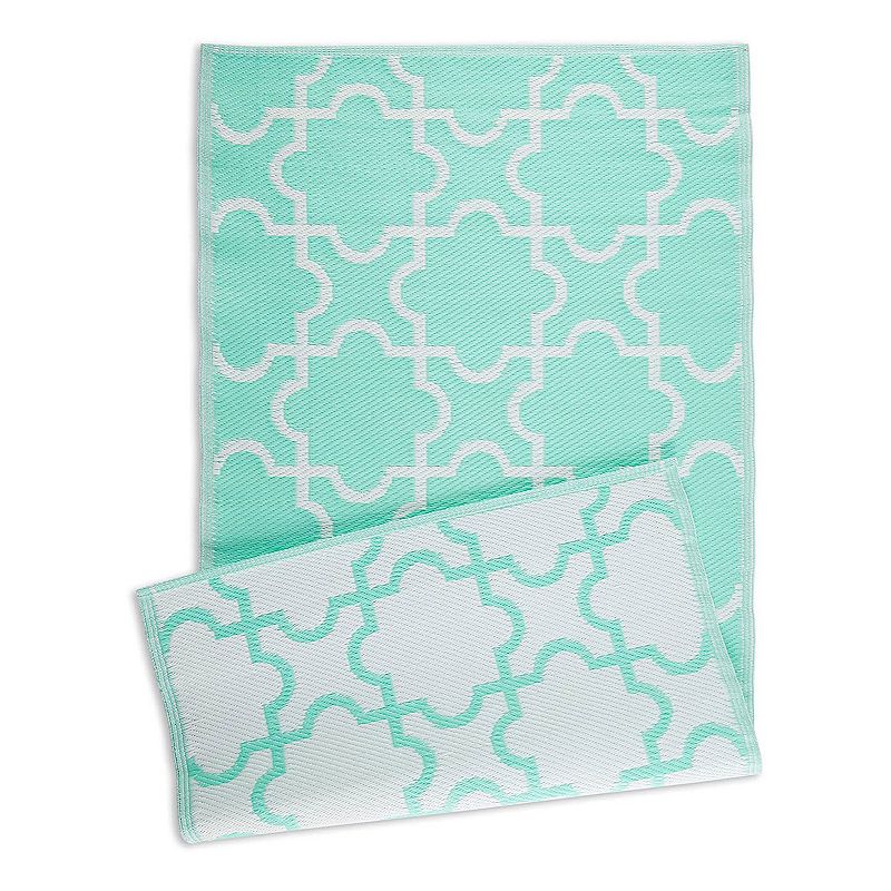 DII Design Imports Indoor Outdoor 3 x 6 Foot Reversible Lattice Woven Rug， Aqua