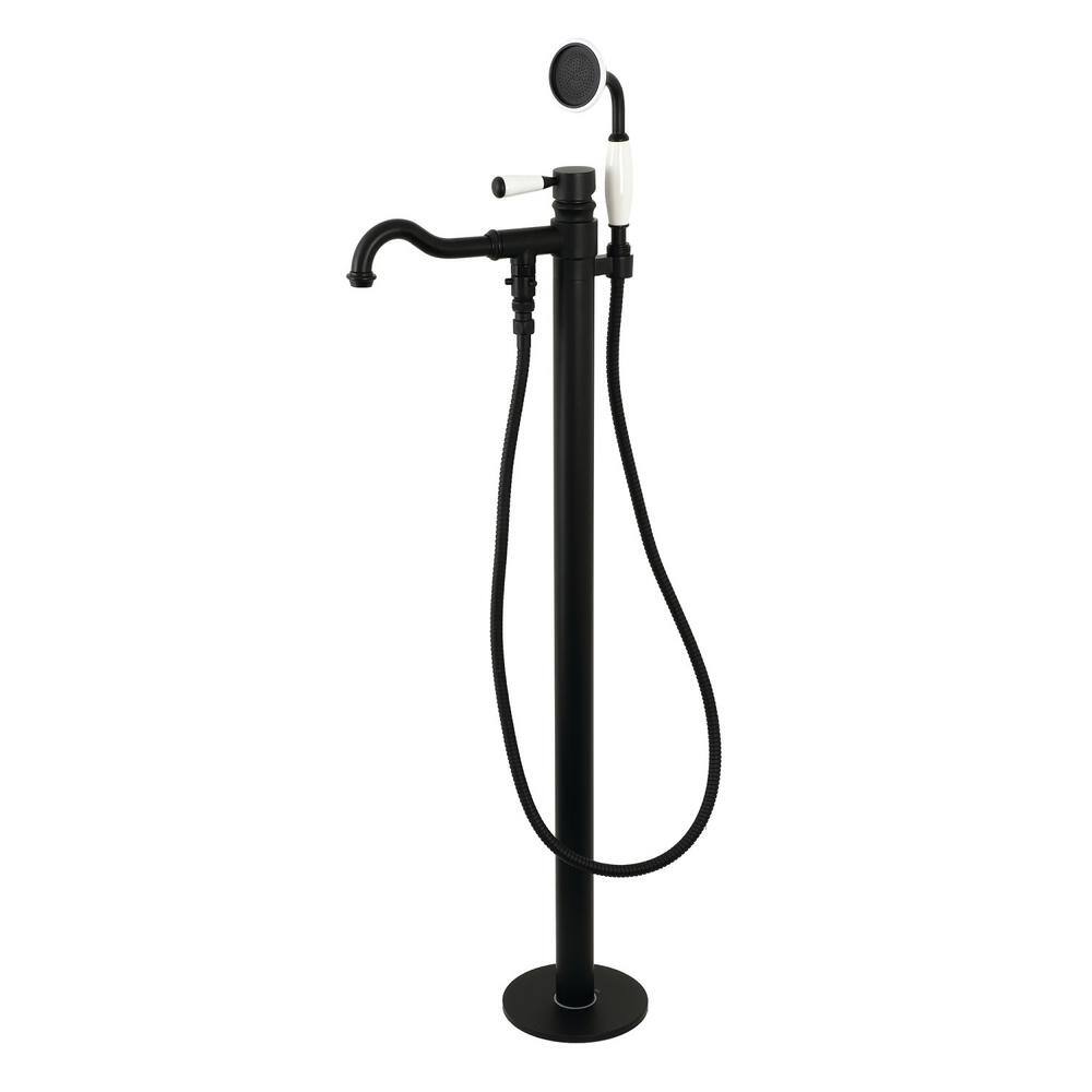 Kingston Brass Paris Single-Handle Freestanding Roman Tub Faucet with Hand Shower in Matte Black HKS7130DPL