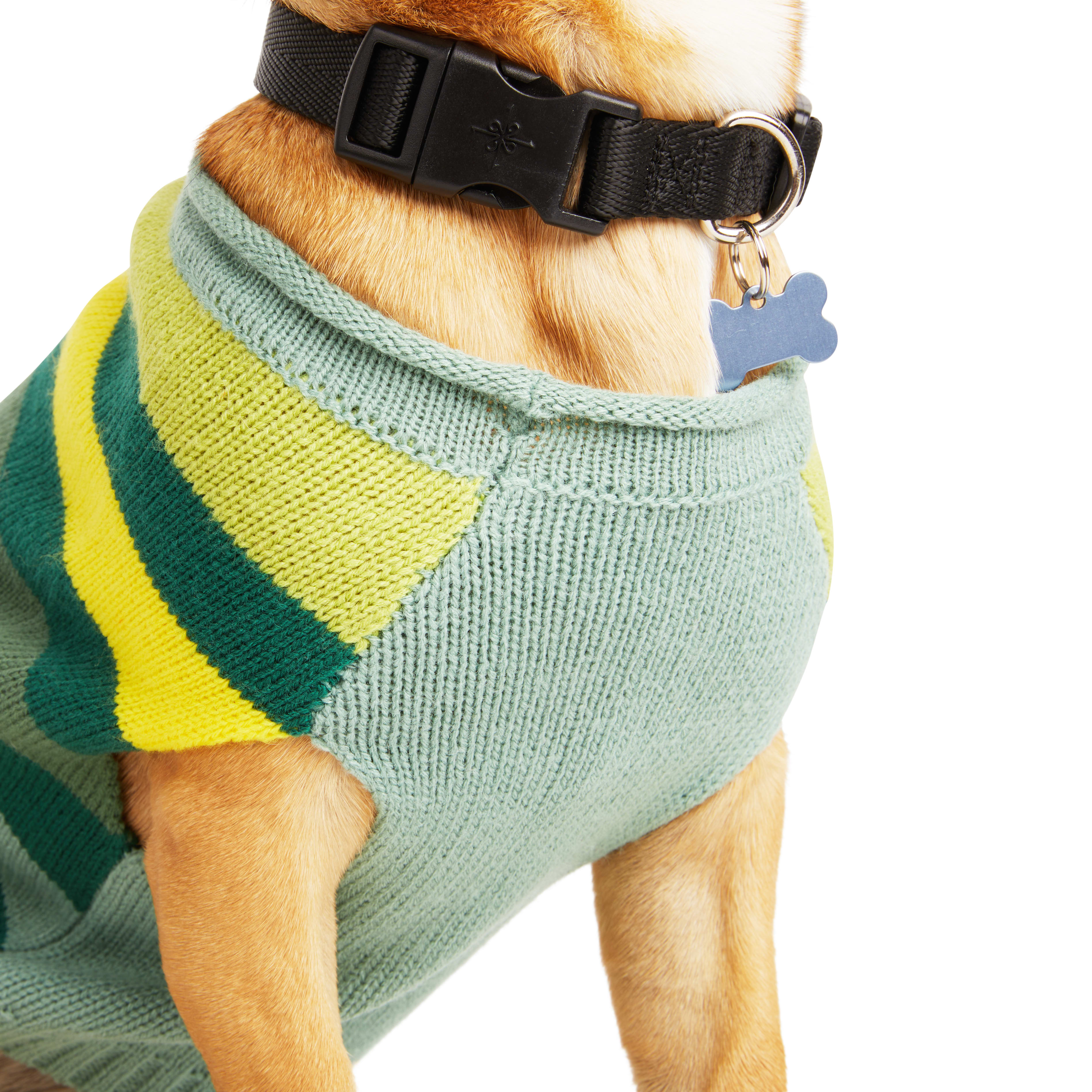 YOULY Green Stripe Dog Sweater， XX-Small