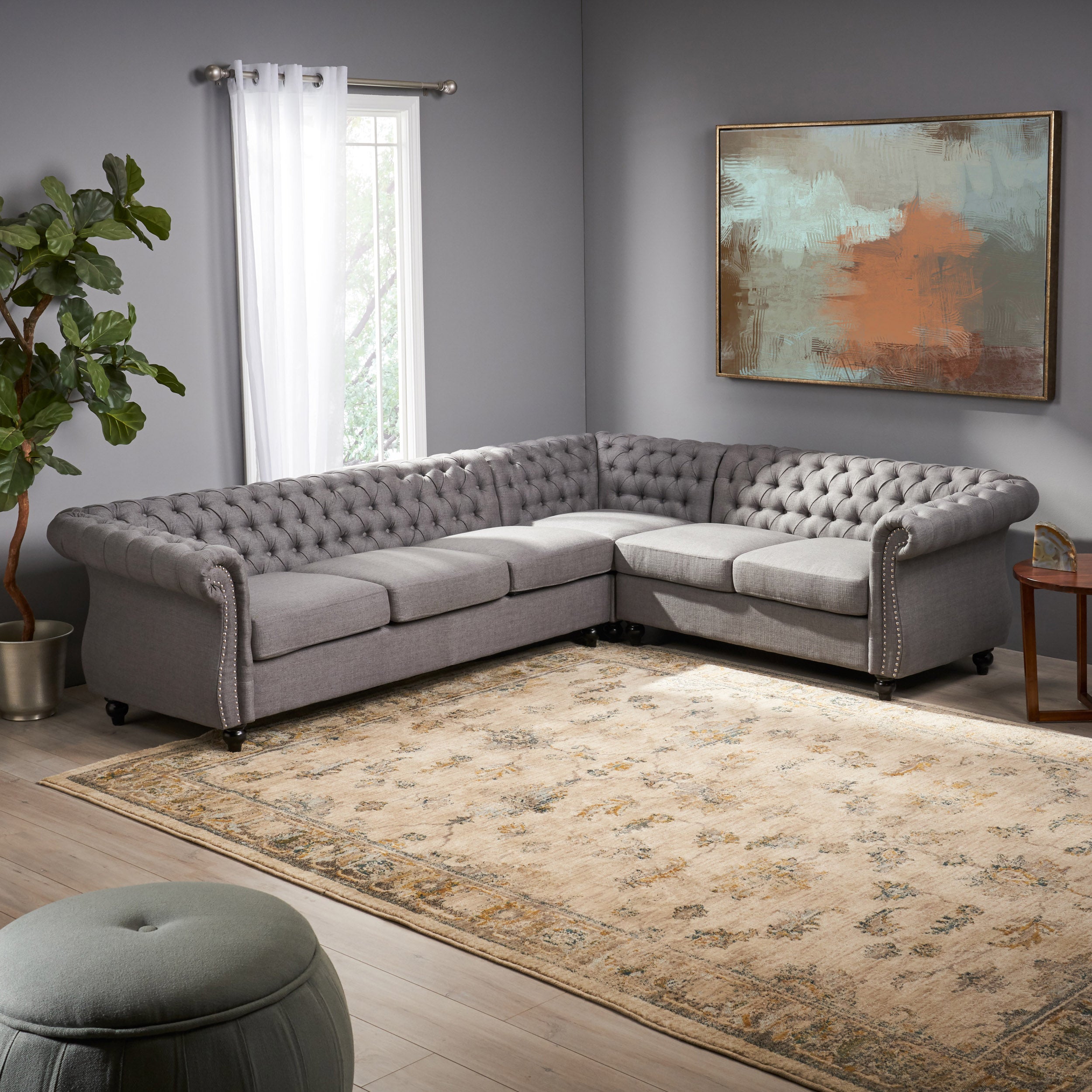 Caroline 6 Seater Tufted Fabric Chesterfield Sectional