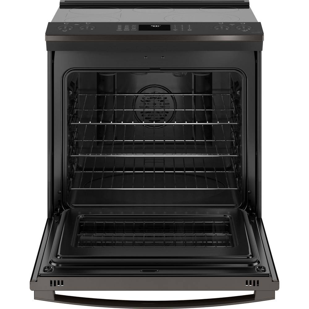 GE Profile 30 in. 5.3 cu. ft. Slide-In Electric Range in Black Stainless with True Convection Air Fry Cooking PSS93BPTS