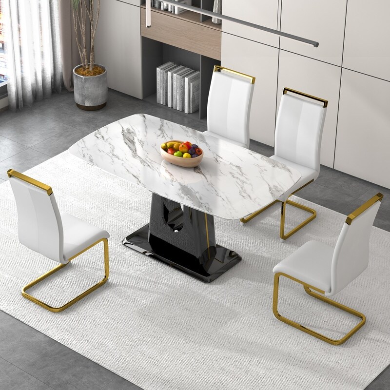 Modern imitation marble tabletop Dining table with MDF U shaped legs