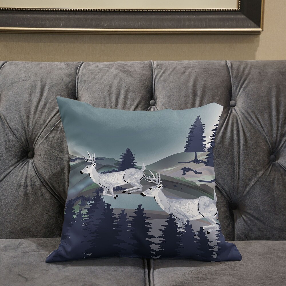 HomeRoots 20x20 Gray Blue Deer Blown Seam Broadcloth Animal Print Throw Pillow   22