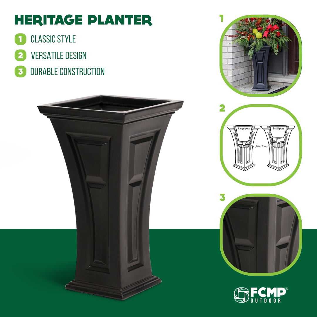 Heritage Self Watering Large Tall Outdoor Garden Patio Planter Pot, 2 Pack