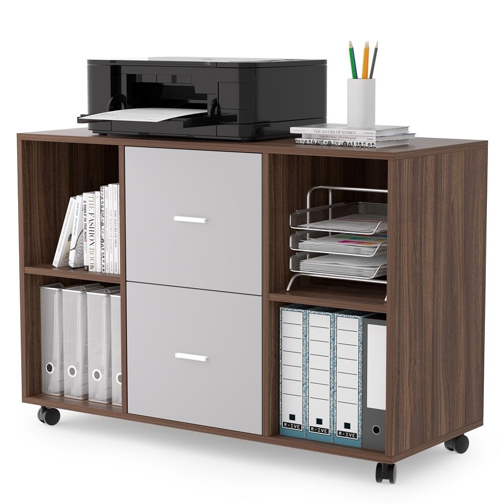 Mobile Filing Cabinet with 2 Drawers and 4 Open Storage Shelves