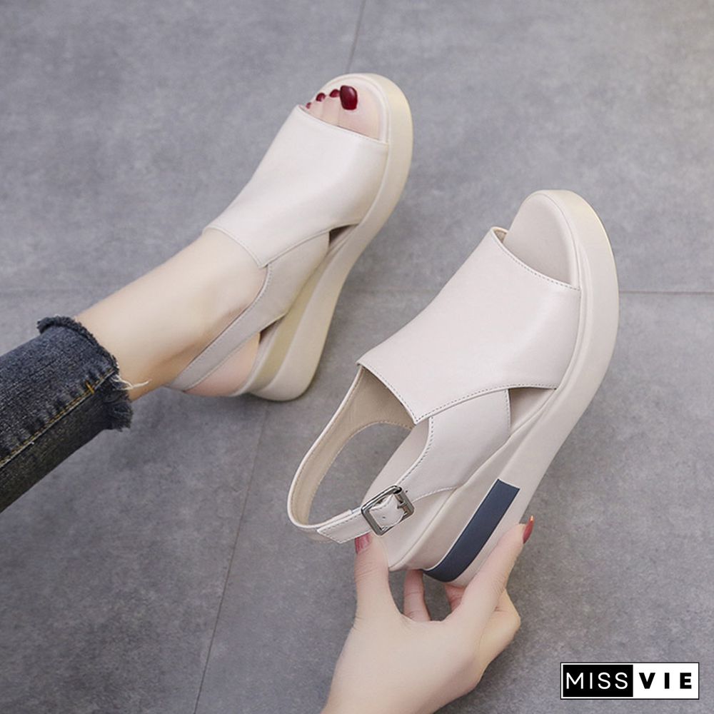 Summer Wedge Shoes For Women Sandals Solid Color Open Toe High Heels Casual Ladies Buckle Strap Fashion Female Sandalias Mujer