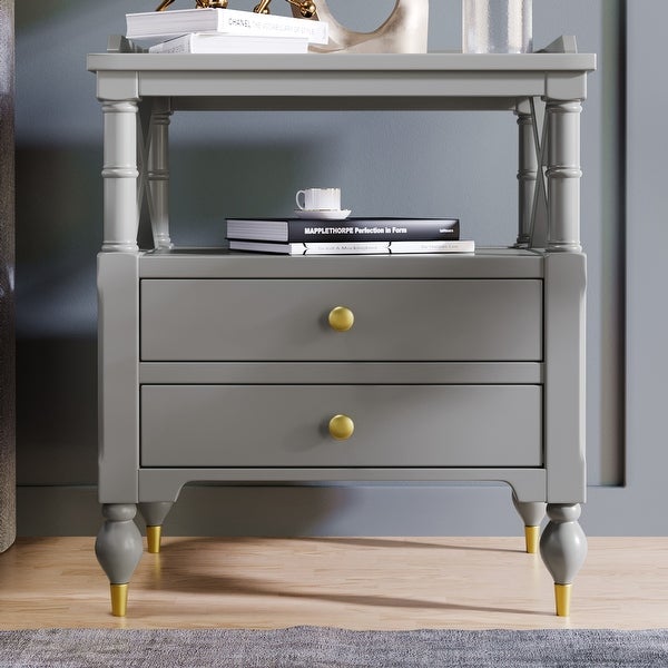 Modern Gray 2 Drawer Nightstand