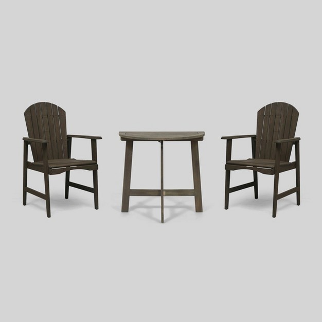 3pc Oso Acacia Wood Half round Patio Bistro Set Gray Christopher Knight Home