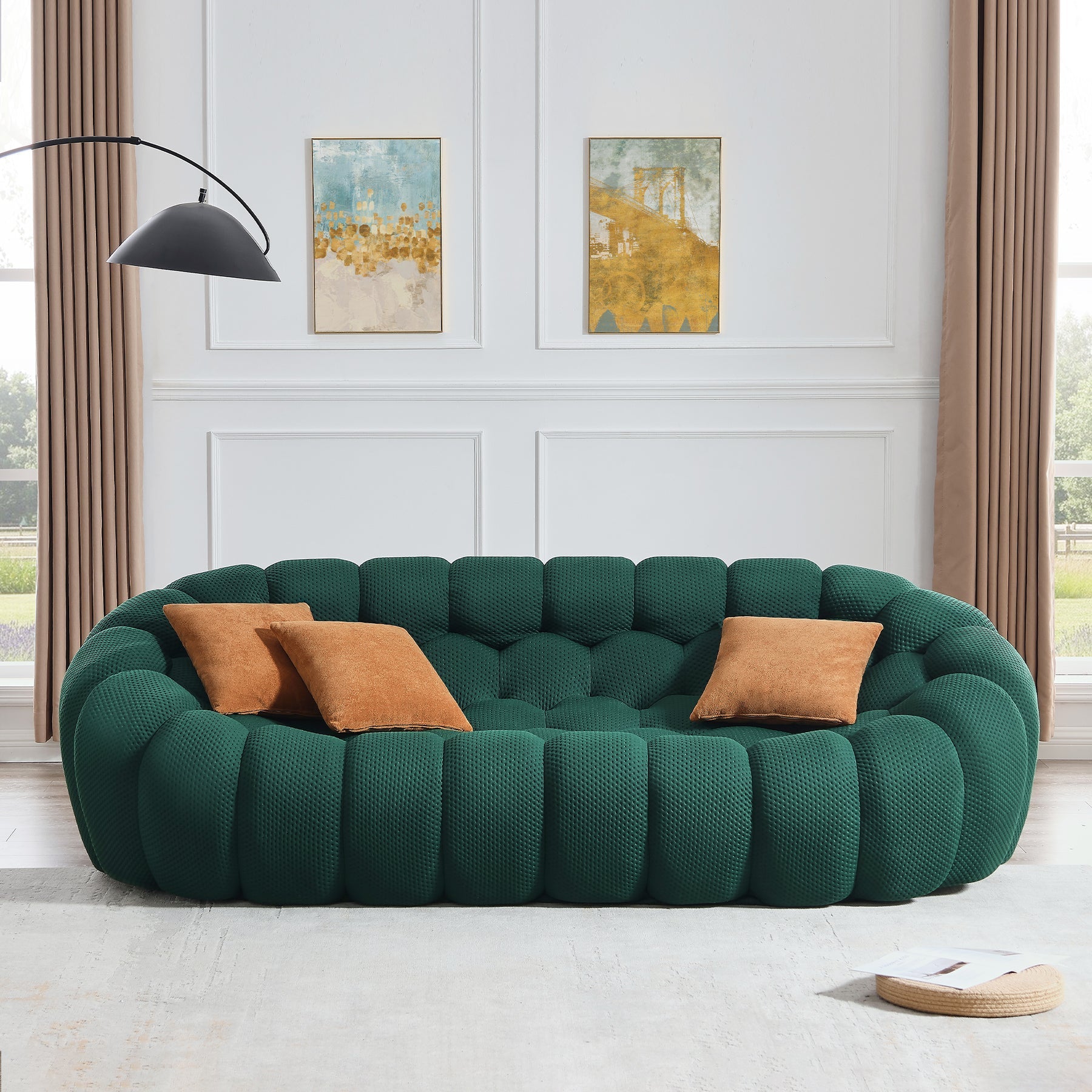 97 Floor Sofa, 3-Seater Bubble Sofa 3D Honeycomb-Shaped Curved Couch