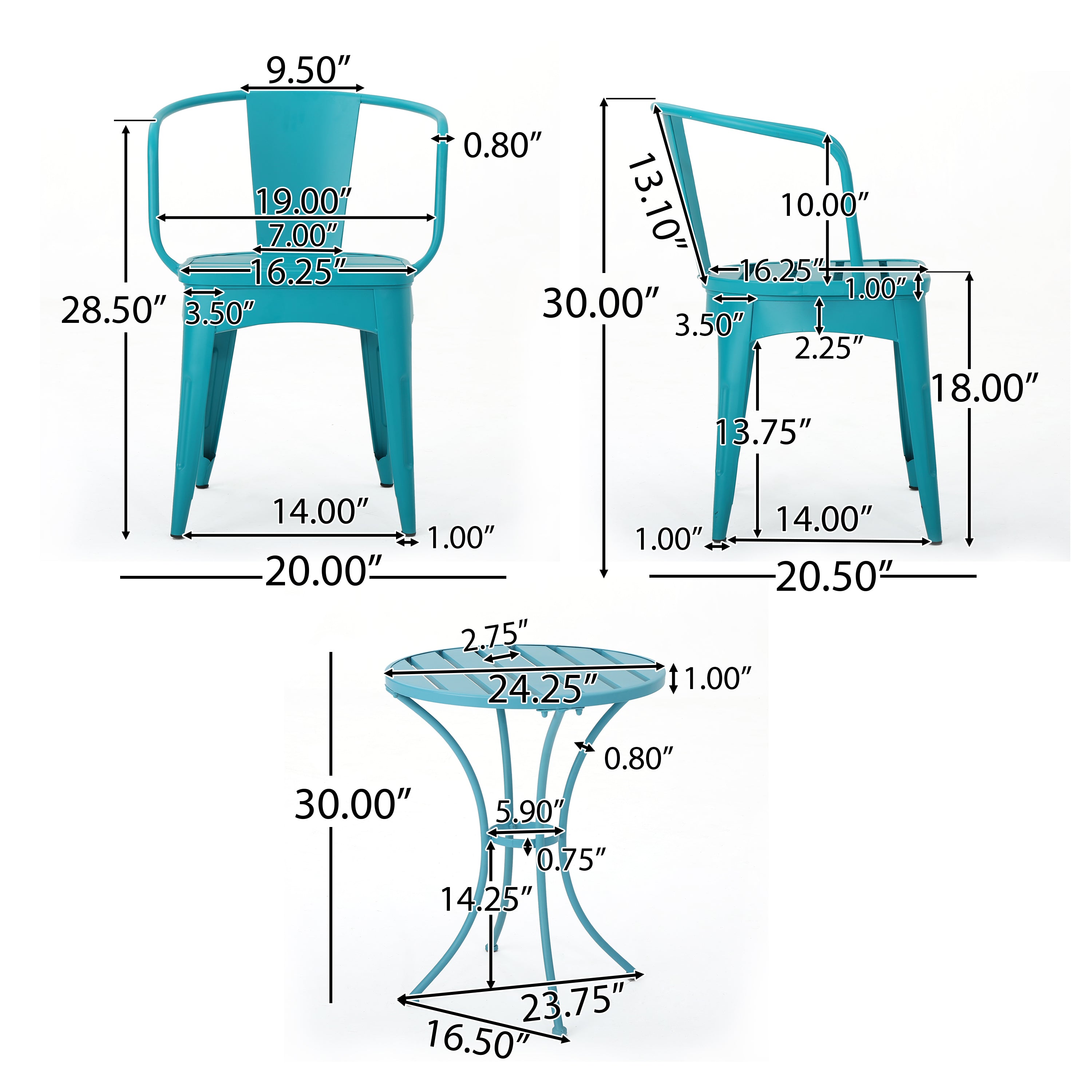 Collins Outdoor 3 Piece Iron Bistro Set