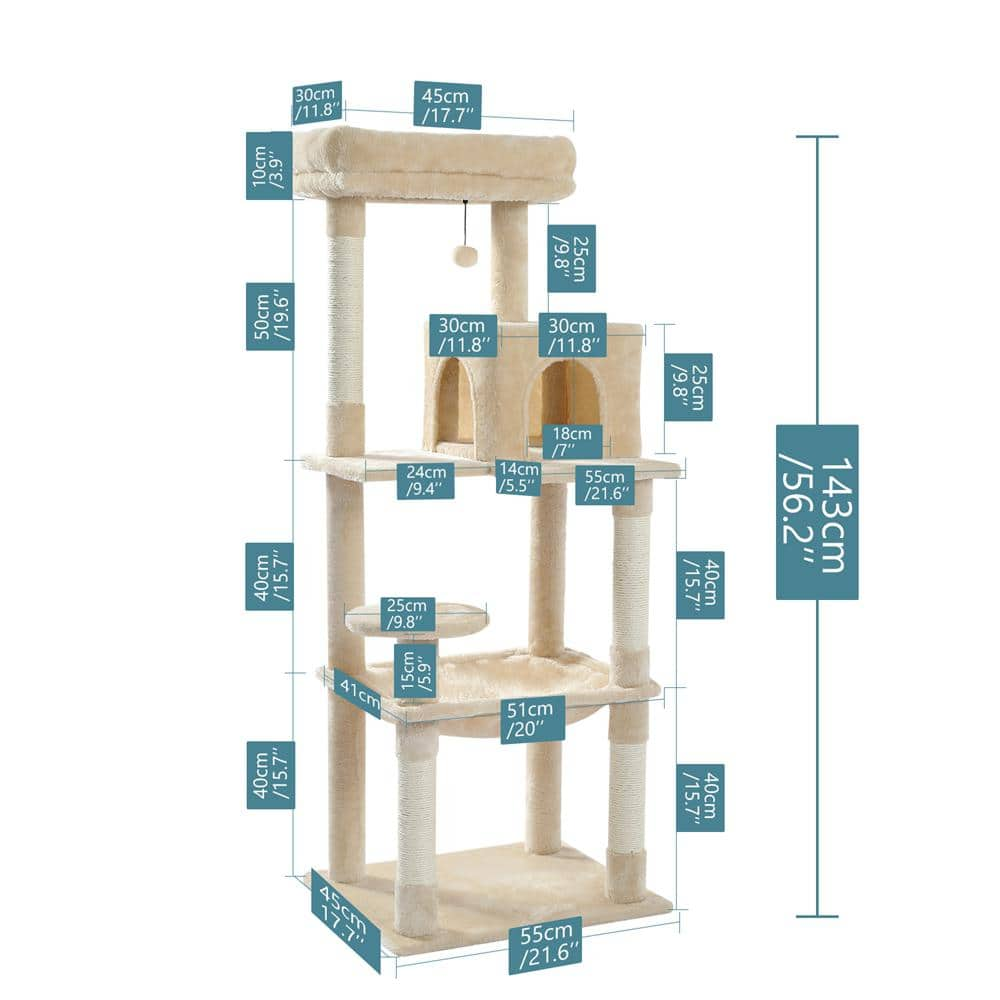 Foobrues Cat Tree for Indoor Cats Multi-Level Cat Tower with Sisal Covered Scratching Posts, Cozy Condo, Plush Perches Beige L-W79633961