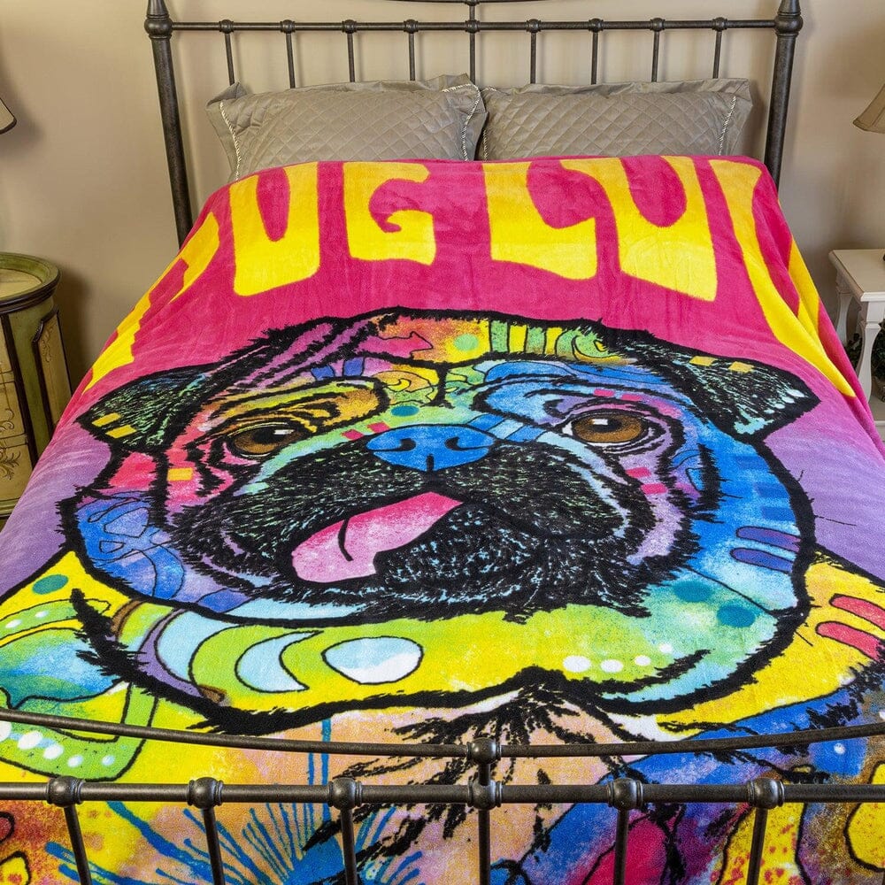 Pug Luv Super Soft Full/Queen Size Plush Fleece Blanket by Dean Russo