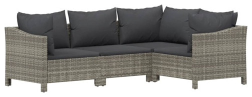 vidaXL Patio Furniture Set 7 Piece Sofa Set with Cushions Gray Poly Rattan   Tropical   Outdoor Sofas   by vidaXL LLC  Houzz