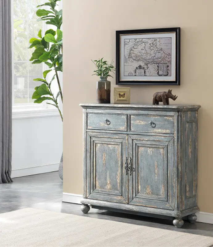 Aged Blue Two Door Two Drawer Accent Cabinet