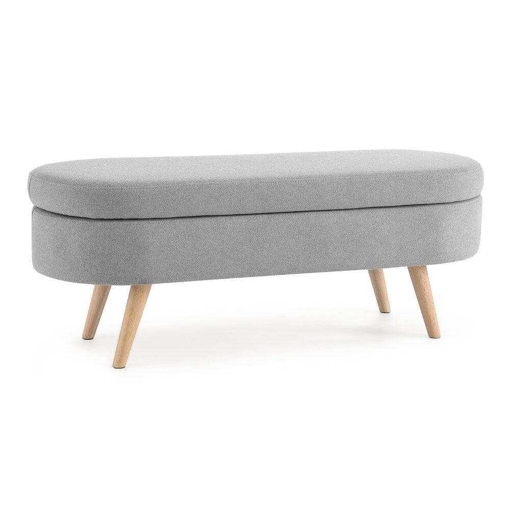 Storage Ottoman Bench Linen Upholstered Legs Flip Top Oval Foot Rest Long Stool for Sofa Couch Bedroom End of Bed Entryway