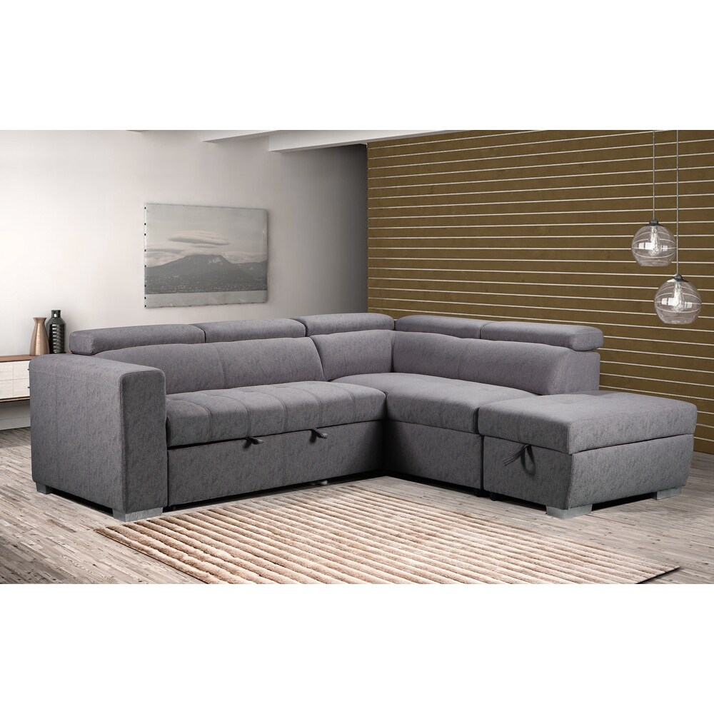 Hazell 97 in. 3 Piece Brown L Shaped Sectional Sofa Bed with Storage Ottoman / Adj. Backrest