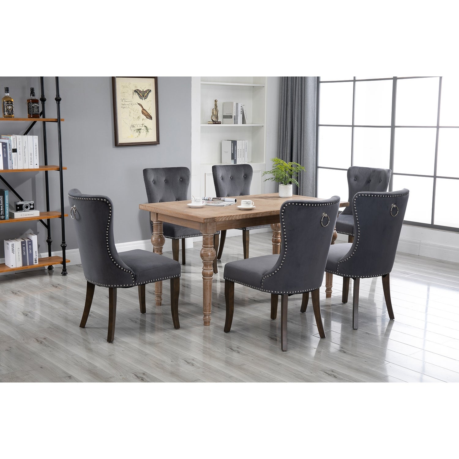 Set of 6 Mid-century Modern Upholstered Dining Chairs and Accent Chairs with Solid Rubber Wood Base Legs for Dining Room