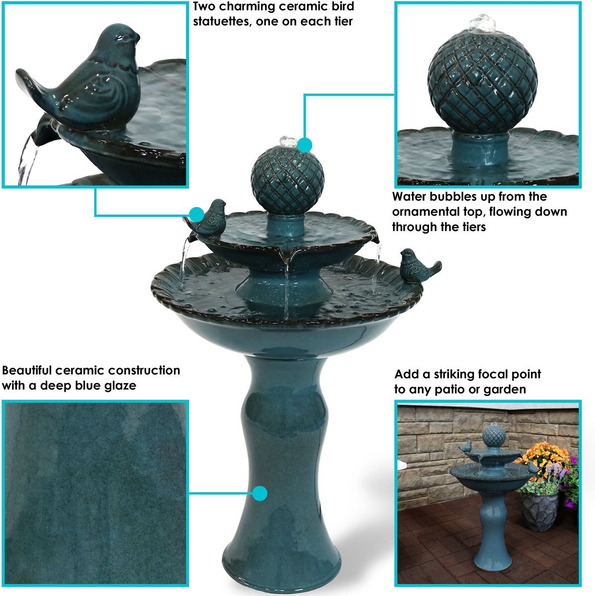 Sunnydaze Decor 2-Tier Resting Birds Ceramic Outdoor Water Fountain